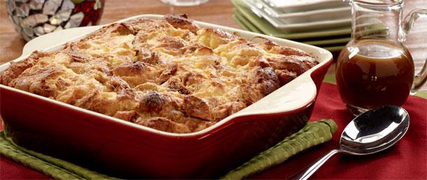 Bread Pudding with Figs, Gouda Cheese and Caramel Sauce
