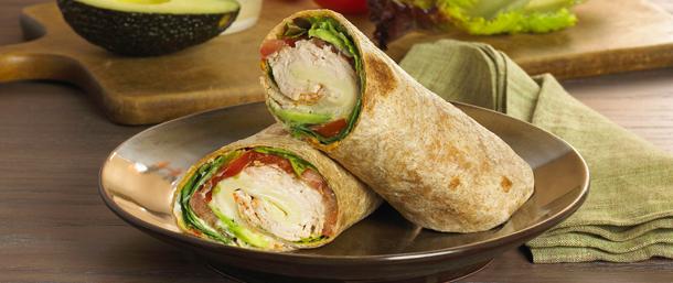 Turkey and Avocado Wrap with Roasted Red Pepper Hummus