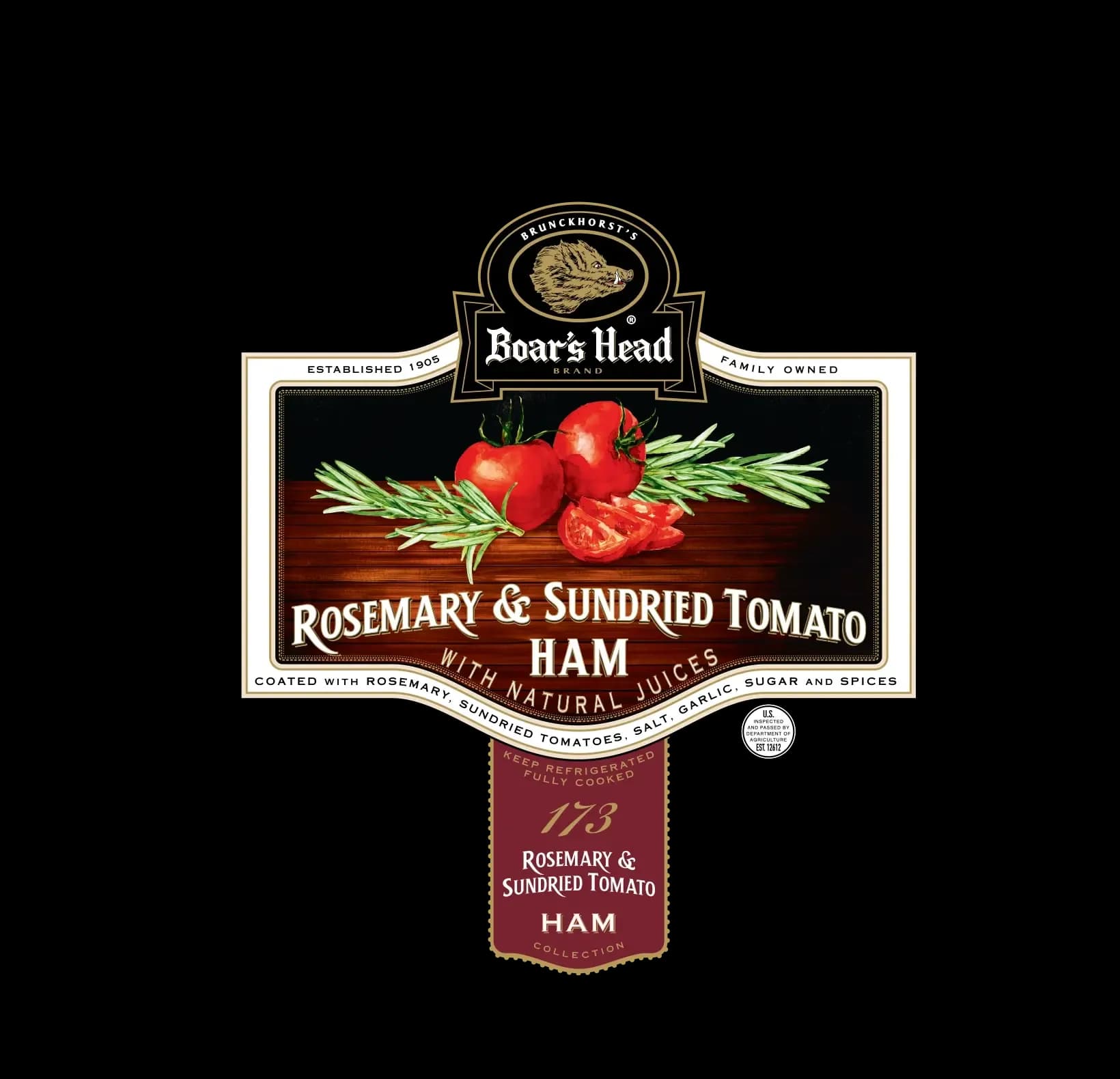 The product label for Boar's Head® Rosemary & Sundried Tomato Ham.