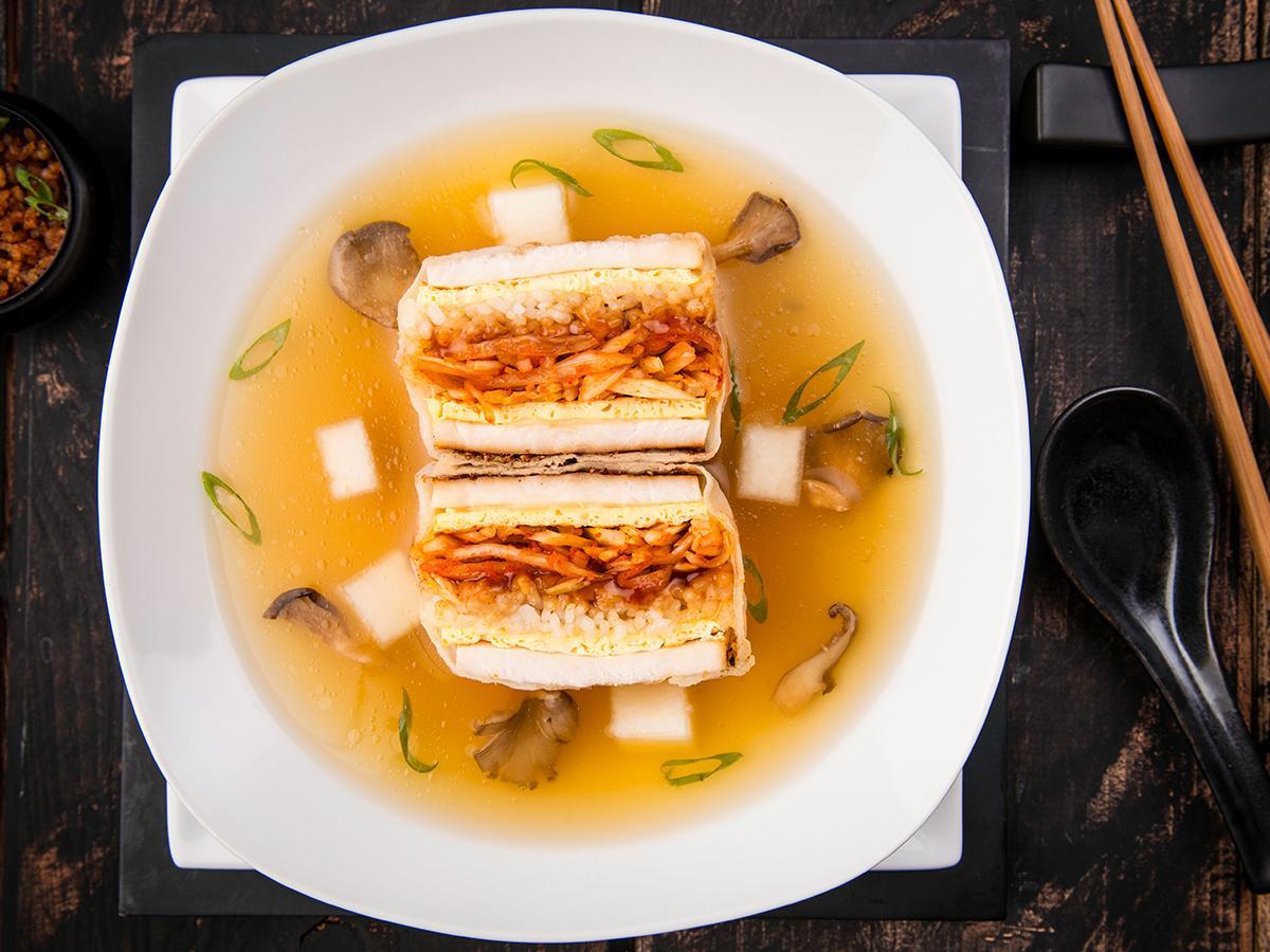 Layered Chicken Teriyaki Tempura Roll in Broth Recipe Boar's Head